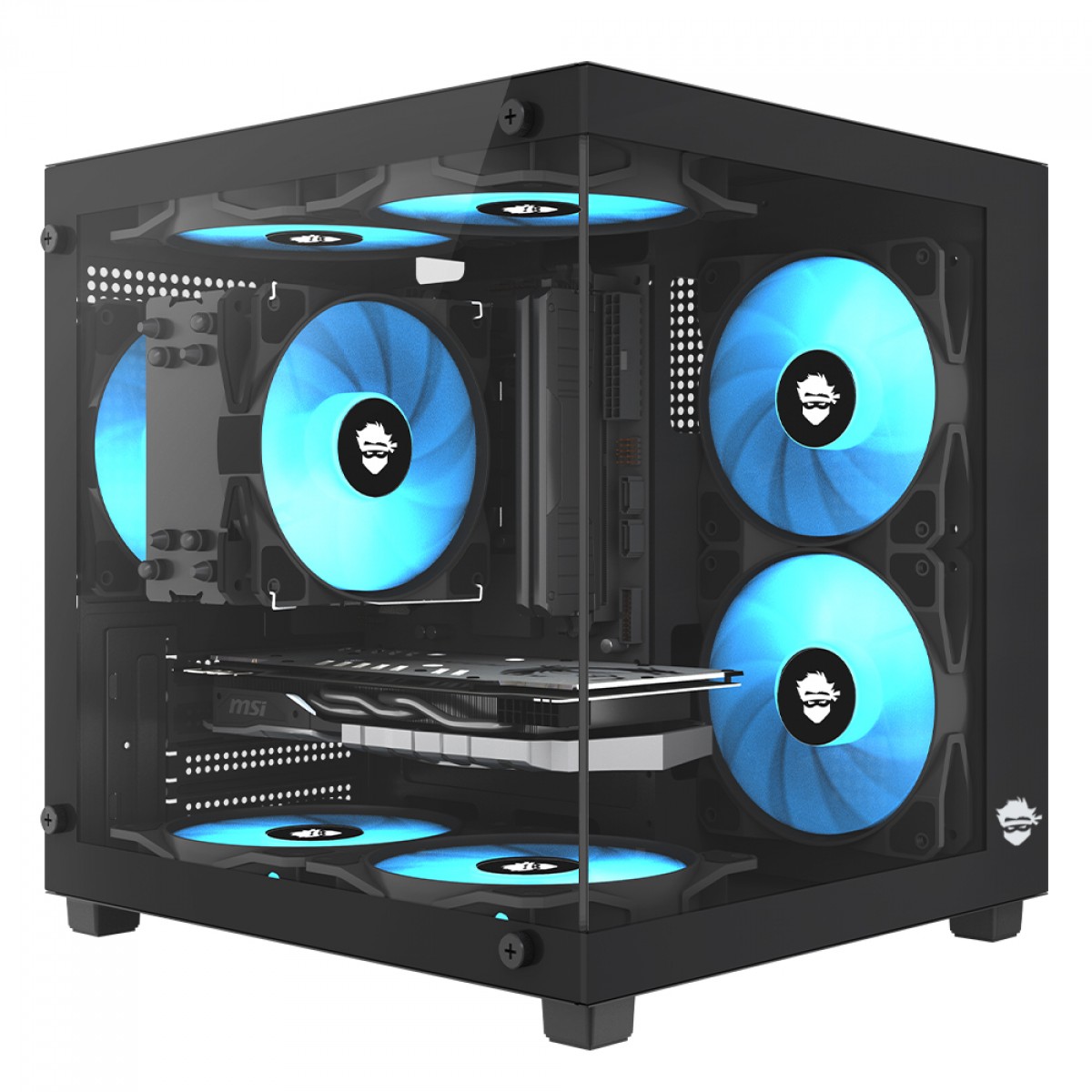 gabinete gamer ninja ryomaru, mini tower, vidro temperado, matx, com 3 fans rainbow, sem fonte, preto gabinete gamer ninja ryomaru, mini tower, vidro temperado, matx, com 3 fans rainbow, sem fonte, preto