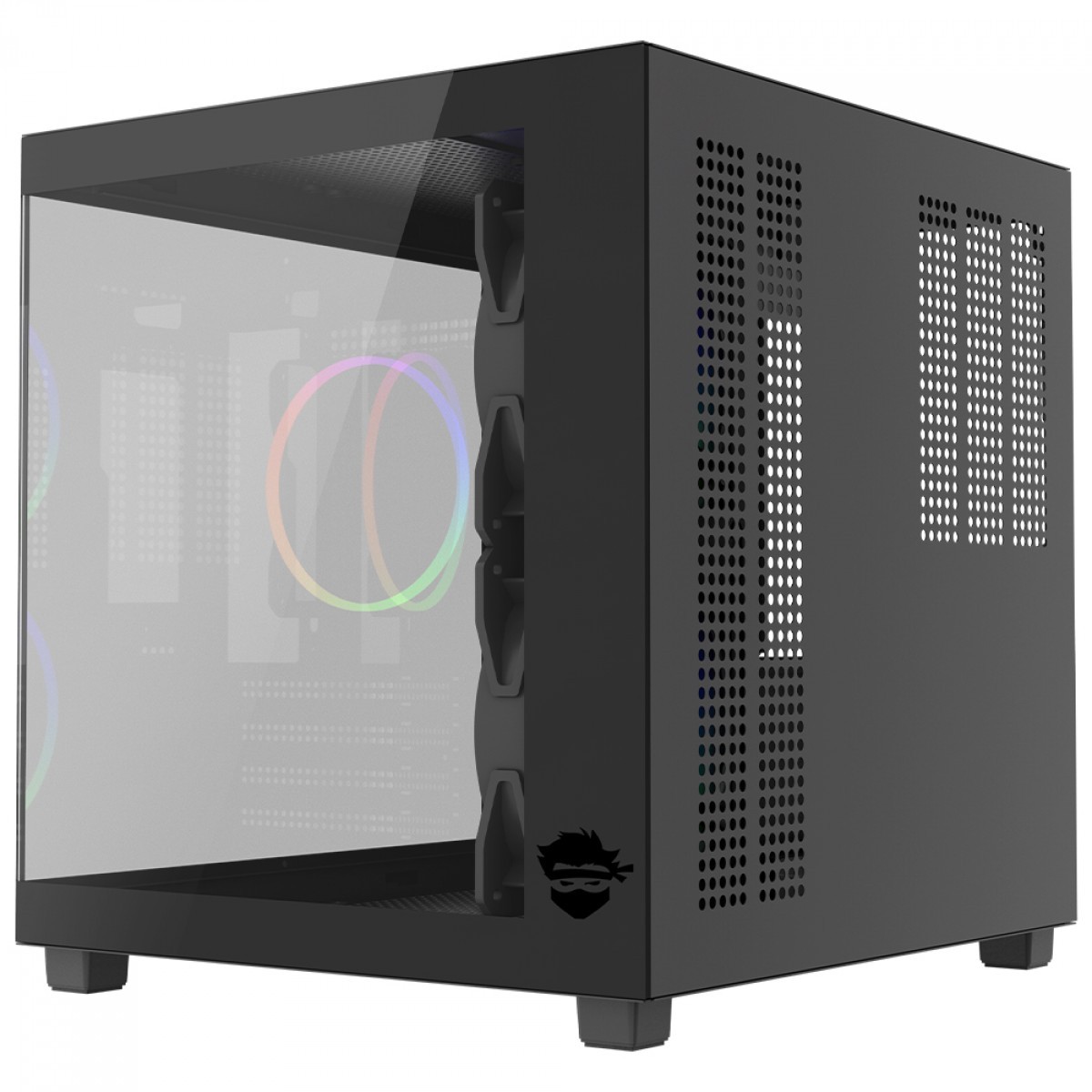 gabinete gamer ninja ryomaru, mini tower, vidro temperado, matx, com 3 fans rainbow, sem fonte, preto gabinete gamer ninja ryomaru, mini tower, vidro temperado, matx, com 3 fans rainbow, sem fonte, preto