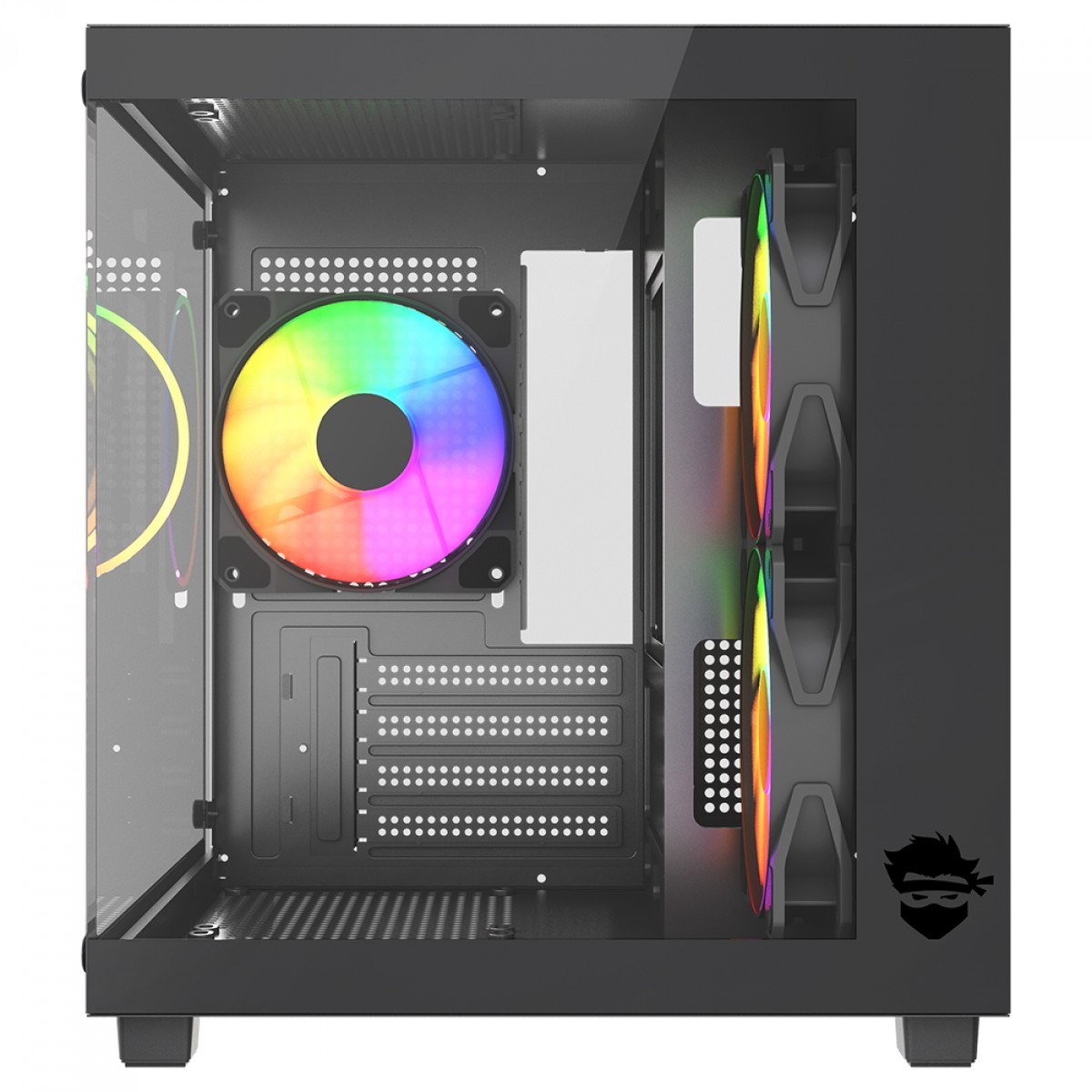 gabinete gamer ninja ryomaru, mini tower, vidro temperado, matx, com 3 fans rainbow, sem fonte, preto gabinete gamer ninja ryomaru, mini tower, vidro temperado, matx, com 3 fans rainbow, sem fonte, preto