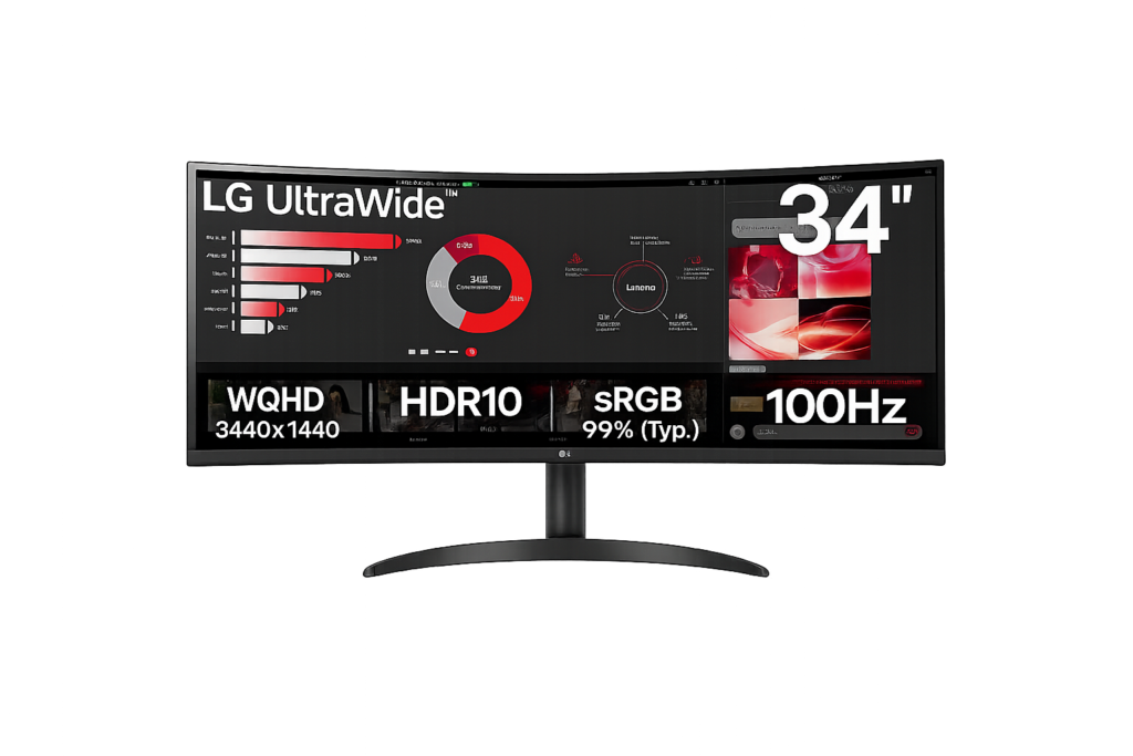 Monitor Curvo LG UltraWide 34" WQHD 100Hz VA 5ms DP HDMI - 34WR50QK-B