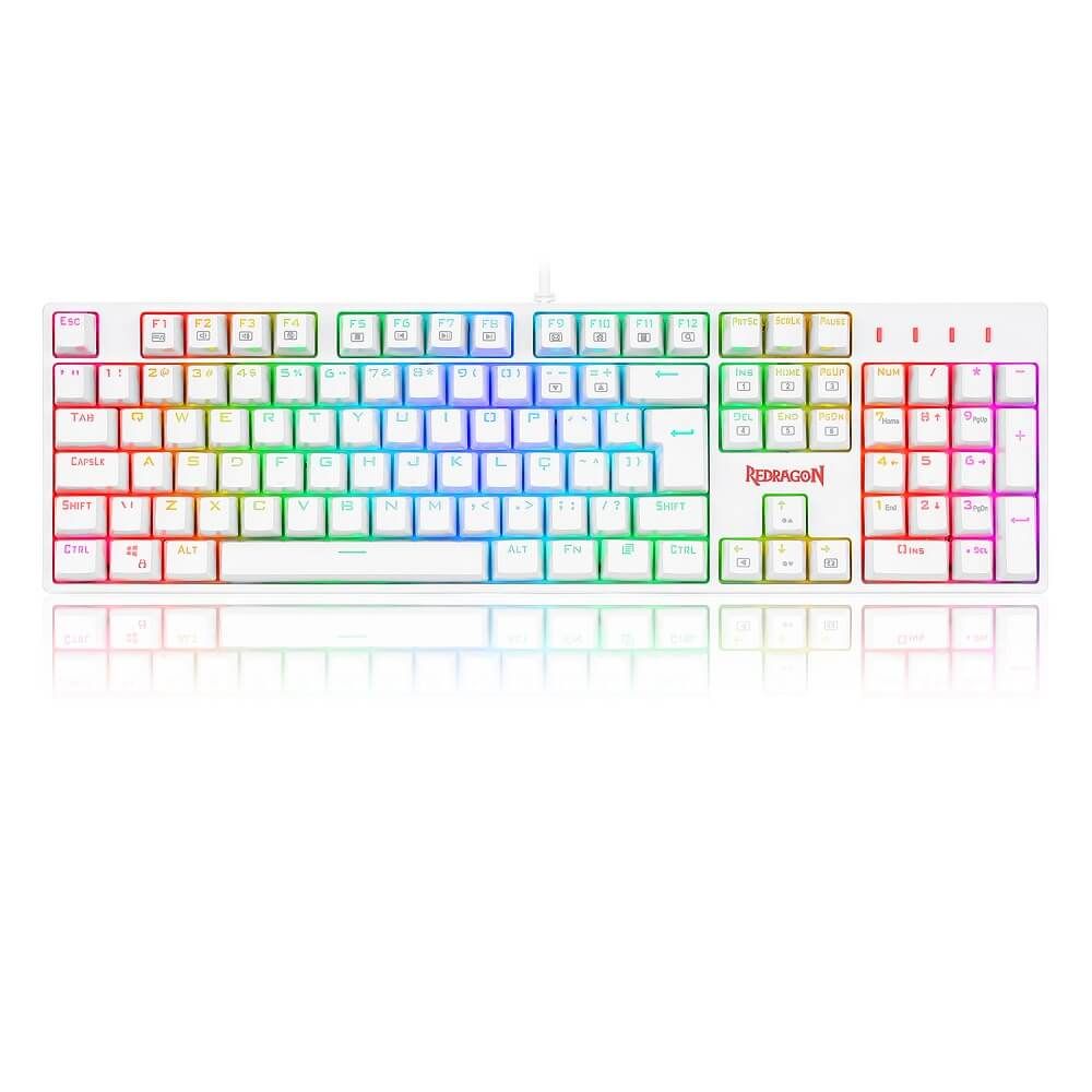 teclado mecânico redragon surara pro Óptico switch blue rgb c/fio branco teclado mecânico redragon surara pro Óptico switch blue rgb c/fio branco