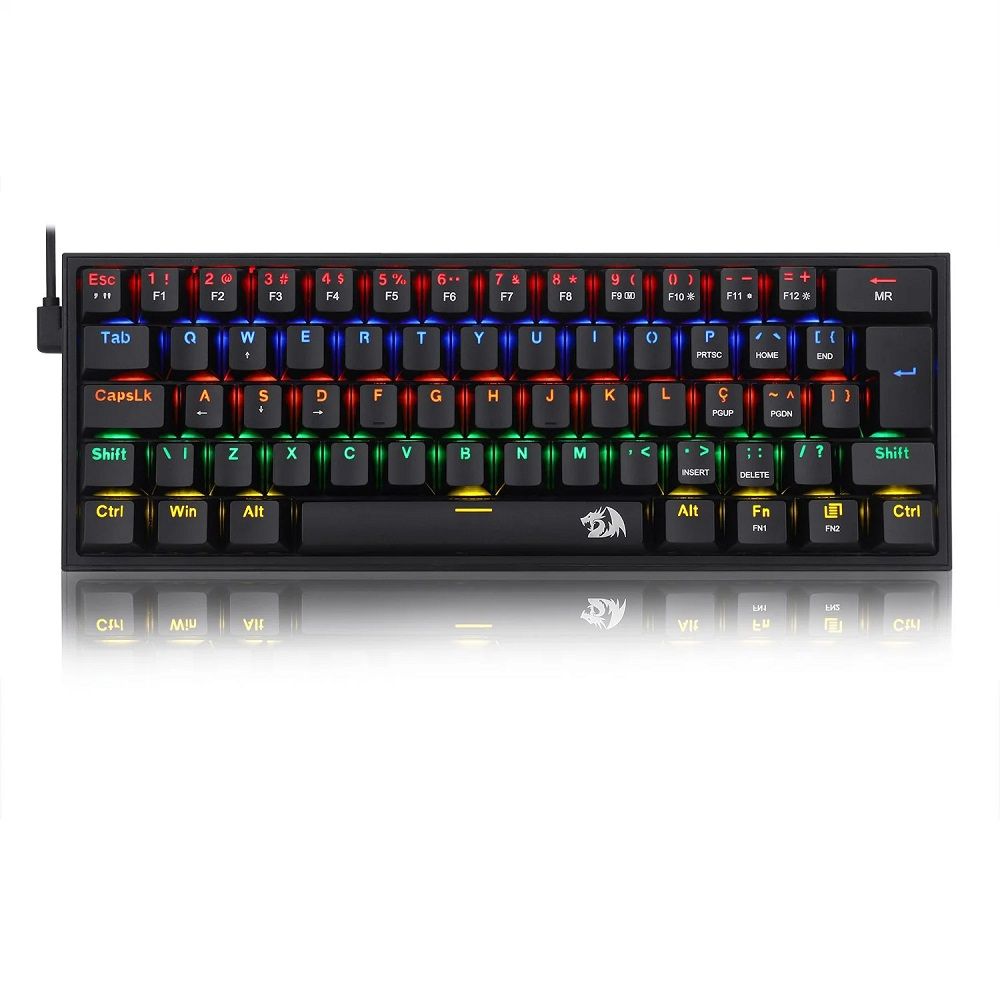 teclado mecânico redragon fizz switch brown rainbow preto teclado mecânico redragon fizz switch brown rainbow preto