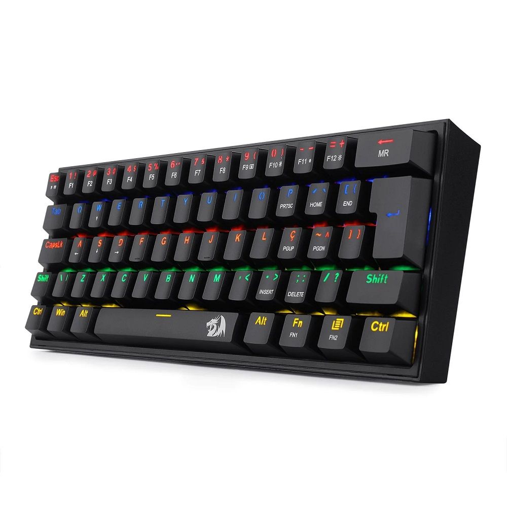 teclado mecânico redragon fizz switch brown rainbow preto teclado mecânico redragon fizz switch brown rainbow preto