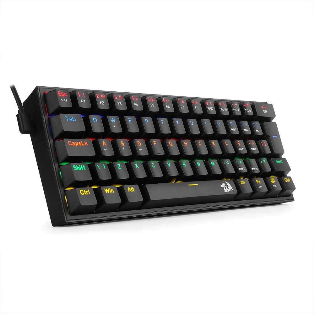 teclado mecânico redragon fizz switch brown rainbow preto teclado mecânico redragon fizz switch brown rainbow preto